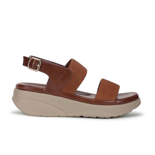 Marc Loire Women Smart Casual Platform Heel Fashion Sandal with Adjustable Strap (Brown, UK Footwear Size System, Adult, Women, Numeric, Medium, 5)