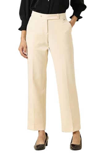 Women Beige Solid Formal Trousers
