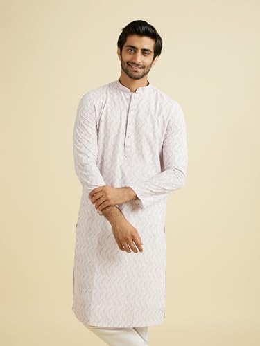 Manyavar Men's Cotton Printed Chikankari Kurta Pyjama Set (Pink,XL)