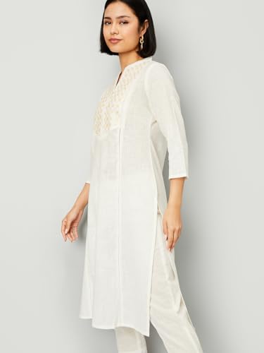 Max Women Embroidered Straight Kurta, Beige, XXL