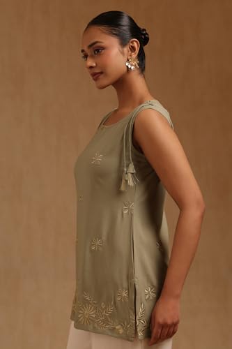Soch Womens Sap Green Rayon Floral Embroidered Tunic