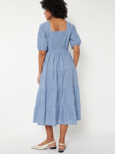 Max Women Embroidered Tiered Dress (Blue_S)
