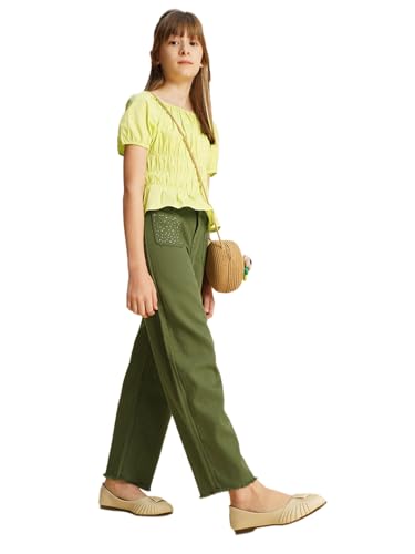 VERO MODA Girls Wide Leg Mid Rise Green Jeans