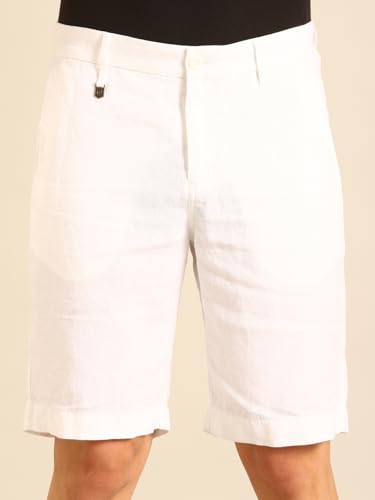 Linen Club Men's Linen White Solid Contemporary Fit Casual Shorts (Size:30)