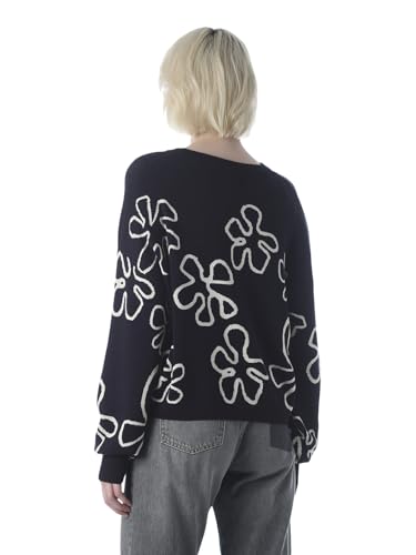 ONLY Women's Self Design Regular Fit Navy Blue Sweater