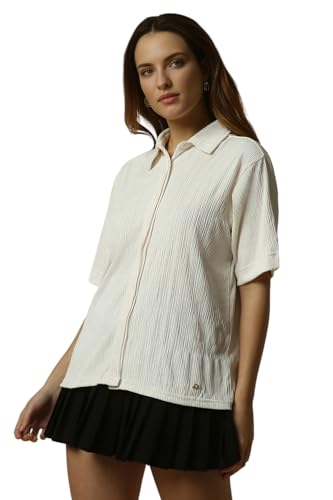 Allen Solly Women White Textured Short Sleeves Shirt