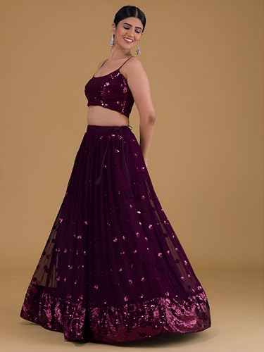Zeel Clothing Womens Georgette Lehenga Choli Semi-Stitched Purple Wedding Girlish Latest Free Size