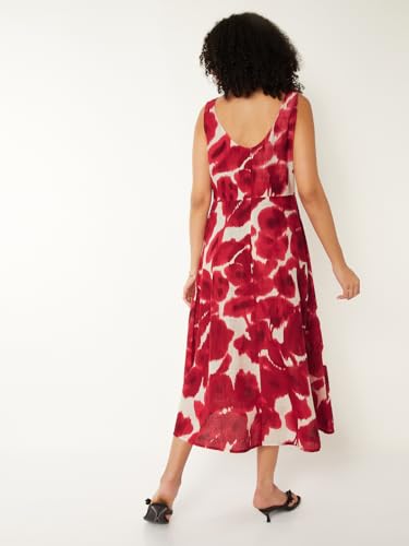 Max Women Printed A-line Midi Dress (White_M)