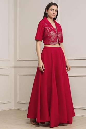 BIBA Women Fuchsia Viscose Rayon Kalidar Lehenga Set_32