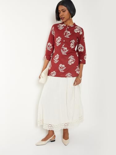 Max Women Printed Straight Kurti (Orange_M)