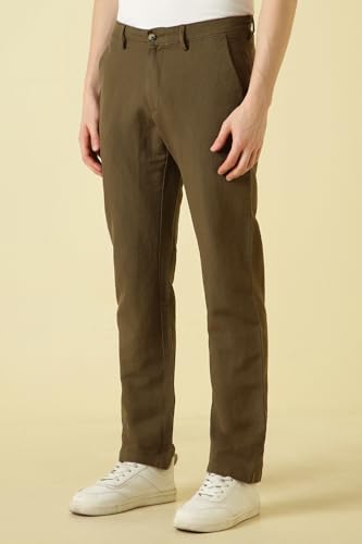 Men Brown Solid Casual Trousers