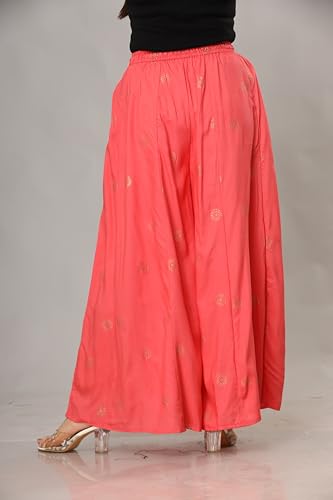ABRAV Women's Rayon Gold Block Printed Palazzo (Size: Free Size) Palazzo || Skirt Palazzo || Rayon Palazzo || GOLDPRINT Palazzo || BLOCKPRINT Palazzo || (Peach)