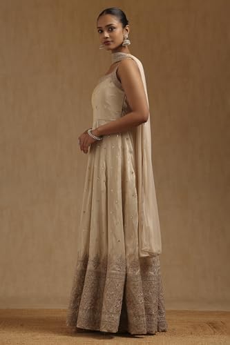 Soch Womens Cream Tissue Embroidered Suit Set With Sequins