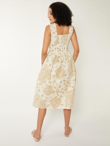 Max Women Printed Fit & Flare Midi Dress (Beige_XS)