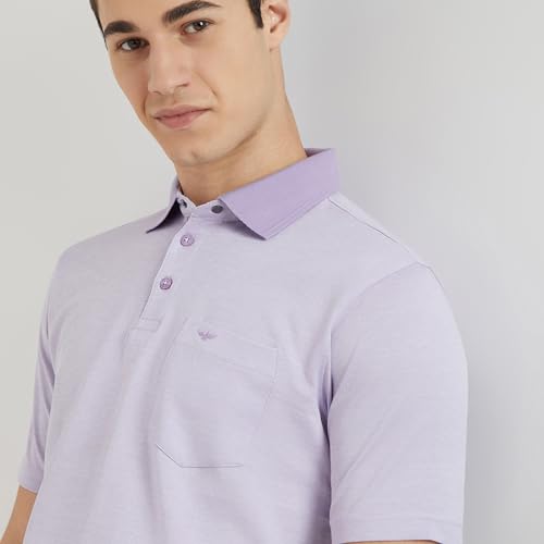 Park Avenue Men Slim Fit Two Tone Pattern Pure Cotton Half Sleeve Polo Neck Formal T-Shirt (Size: 42)-PMKA00664-V4 Medium Violet