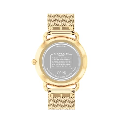 Coach Elliot Qtz Basic Silver White Round Dial Women's Watch|Ionic Plated Thin Gold Steel Material|Gold Color Band - 14504208