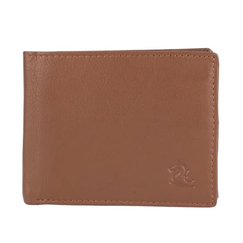 KARA Tan Men's Genuine Leather Wallet – Bifold, 2 Cash Compartments, Coin Pocket, 10+ Card Slots, Hidden & Transparent Flip Sections