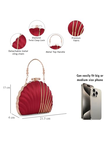 TOOBA Women's Maroon Handicraft Beautiful Bling Box Clutch Bag for Wedding, Banquet, Gift Family, & Friends