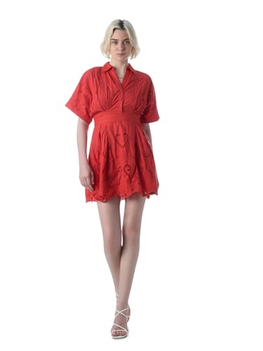ONLY Women's Self Design Fit and Flare Red Dress