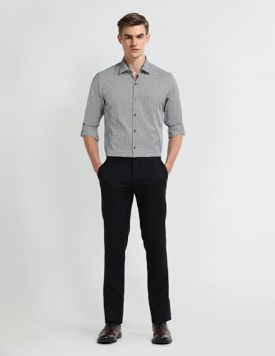ARROW Men's Geometric Regular Fit Shirt (ARAEOSH1731_Black