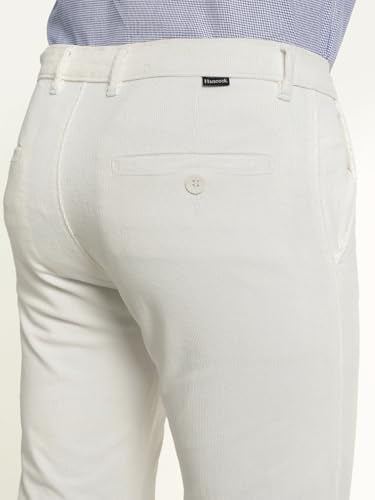 Hancock Men Cotton Solid Slim Fit Trousers White Size 32, smart fit for Everyday Styling, Classic Silhouette with Modern Comfort, Comfortable Stretch Waistband