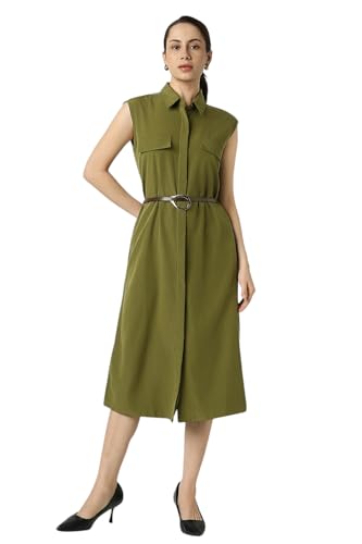 Van Heusen Women's Rayon Modern Calf Length Dress (VWDRFRGFE03809_Olive