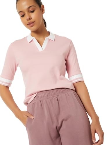 Max Women Knit Textured Johnny Collar Sports T-Shirt (Pink_XL)