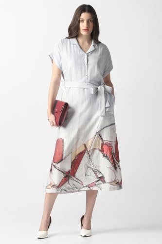 Women White Print Calf-Length Casual Dress