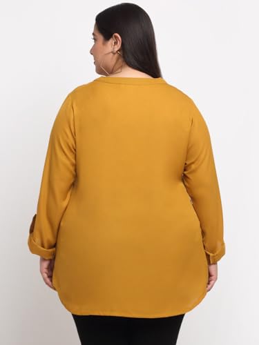 Women Plus Size Mandarin Collar Longline Top (LTP16740-MUSTARD-5XL)