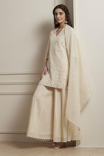 Biba Women Yellow Cotton Straight Suit Set_34