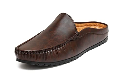 Pisces Brown Synthetic Back Open Shoe for Men - 12 UK (BACKOPEN PLAIN-Brown-12)