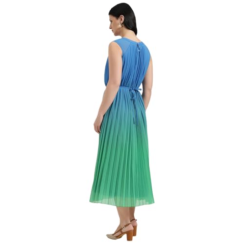United Colors of Benetton Regular Fit Round Neck Ombre Pleated Dress (Size : 2XL) - 26P4WVNDR328I902 Blue