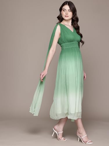 Label RITU KUMAR Green Etro V- Neck Full Sleeves Long Dress
