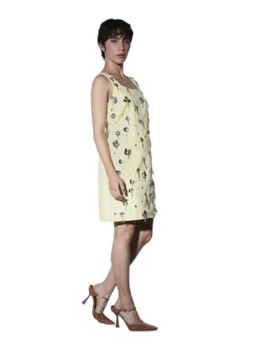 ONLY Women's Embellished Fit and Flare Yellow Dress