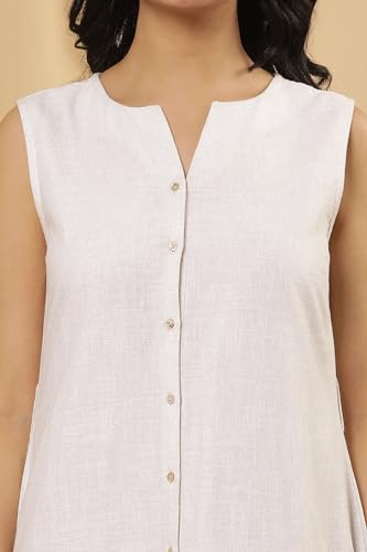 W for Woman White Floral Print Cotton A-Line Dress_24FEW11365-810684_XS