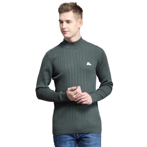 Monte Carlo Mens Solid Olive Mock Neck Full Sleeve Pullover_1240567TN-2472