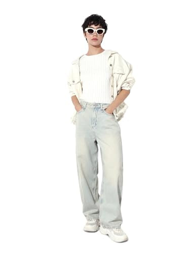 ONLY Women's Loose Fit High Rise Blue Jeans
