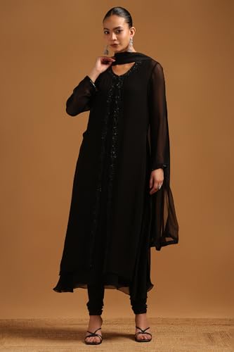 Soch Womens Black Georgette Salwar Suit With Beads