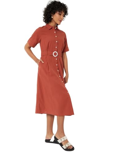 Max Women Solid Shirt Dress (Rust_L)