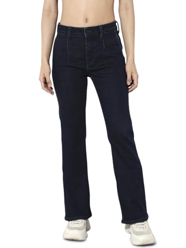 ONLY Women's Solid Flared Mid-Rise Blue Jeans