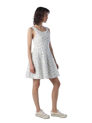 ONLY Women Floral Print Fit and Flare White Dress