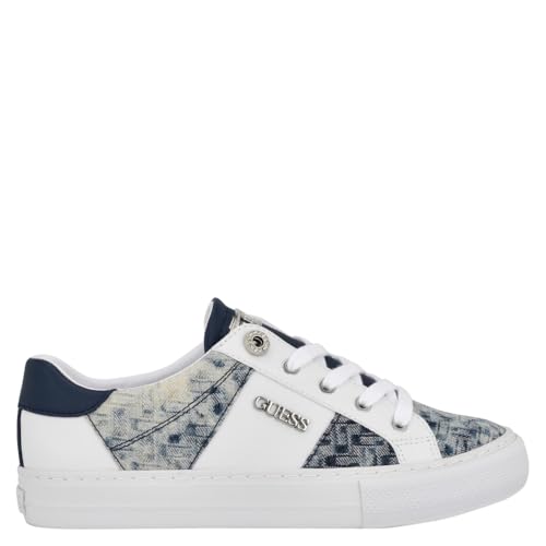 GUESS Women's Loven Sneaker, White/Blue 171, 4 UK