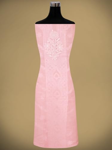 Ada Hand Embroidered Lucknowi Chikankari Unstitched Cotton Dress Material Suit Piece with Dupatta for Women 01A869352 Peach