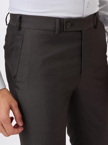 Park Avenue Men Slim Fit Structure Pattern Poly Viscose Blend Flat Front Formal Trouser (Size: 30)-PMTQ07872-O8 Dark Brown