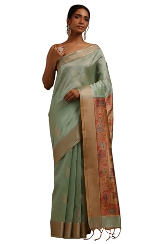 Soch Womens Powder Blue Tussar Floral Printed Saree