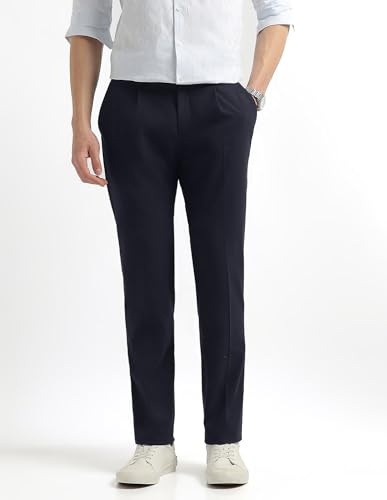 Arrow Newyork Men's Twill Pleated Front Trousers (ANAKTR2335_Navy_32)
