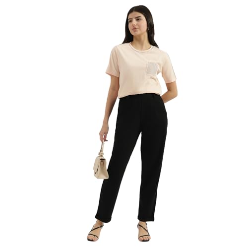 United Colors of Benetton Round Neck Embellished T-Shirt (Size: L)-25P3099W3F09IP13 Cream