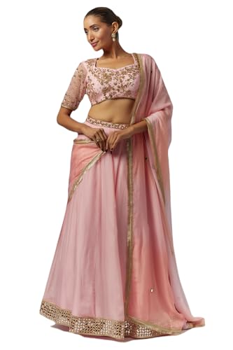 essaySumedha Agrawal Organza and Santoon Organza Lehenga Set for Women (Size: M, Pink)