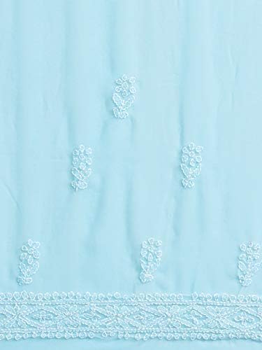 Ada Lucknowi Chikankari Hand Embroidered Women's Blue Georgette Saree with Unstitched Blouse A130227