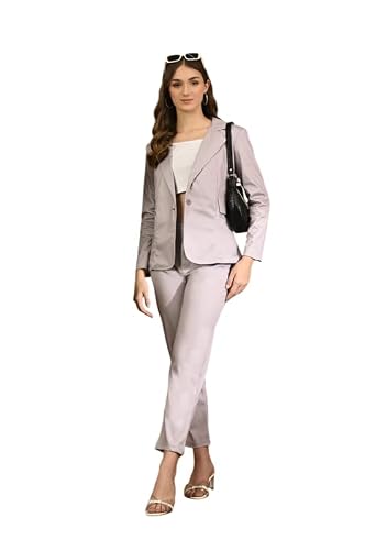 OFFICE PURPLE Women Printed Blazer Pant Set- Women's Casual Office Business 3-Piece Printed Suit, Single-Breastered Blazer Camisole and Pant Set (Brown, L)